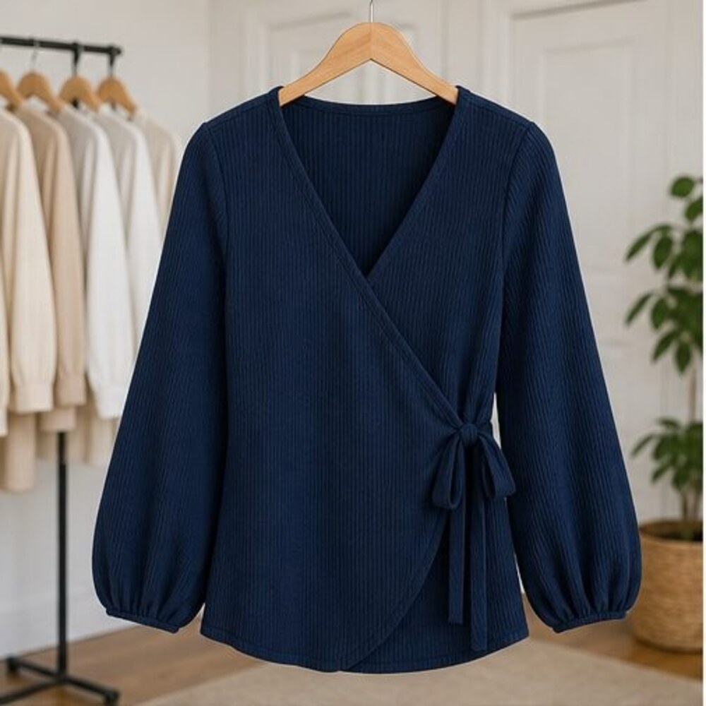 Navy V Neck Top